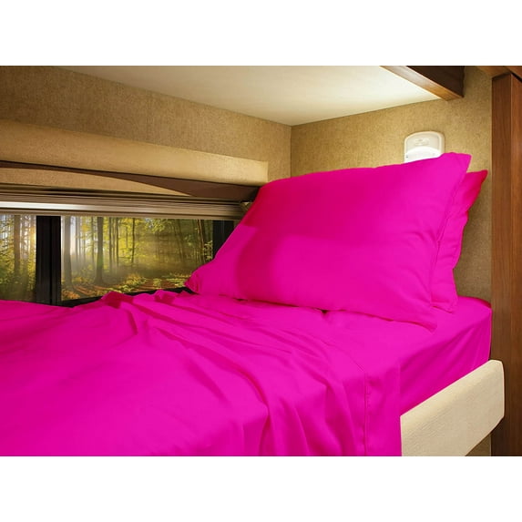 RV Twin 28” X 80” Sheet Set 400 Thread-Count 100% Egyptian Cotton 6-Inch Deep Pockets - Made for RV - Hot Pink Color