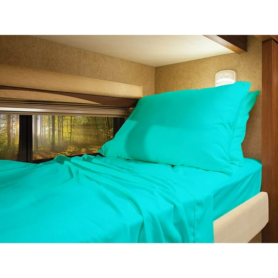 RV Twin 28” X 80” Sheet Set 600 Thread-Count 100% Egyptian Cotton 6-Inch Deep Pockets - Made for RV - Turquoise Blue Color