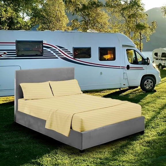 RV Twin Size (38" X 75") Inch 4 Piece 800 Thread Count 100% Egyptian Cotton Luxury Ultra Soft Bed Sheets Fits Mattress Upto 8" Inch Deep Pocket - Ivory Stripe