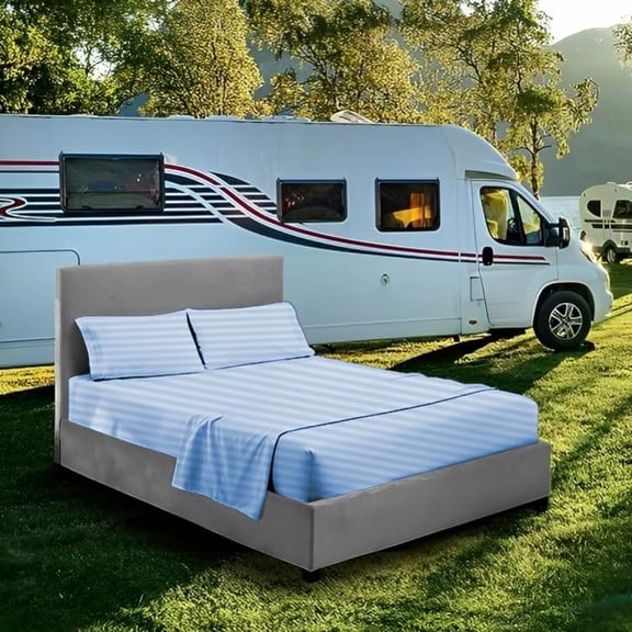 RV Twin Size (38" X 75") Inch 4 Piece 800 Thread Count 100% Egyptian Cotton Luxury Ultra Soft Bed Sheets Fits Mattress Upto 8" Inch Deep Pocket - Light Blue Stripe