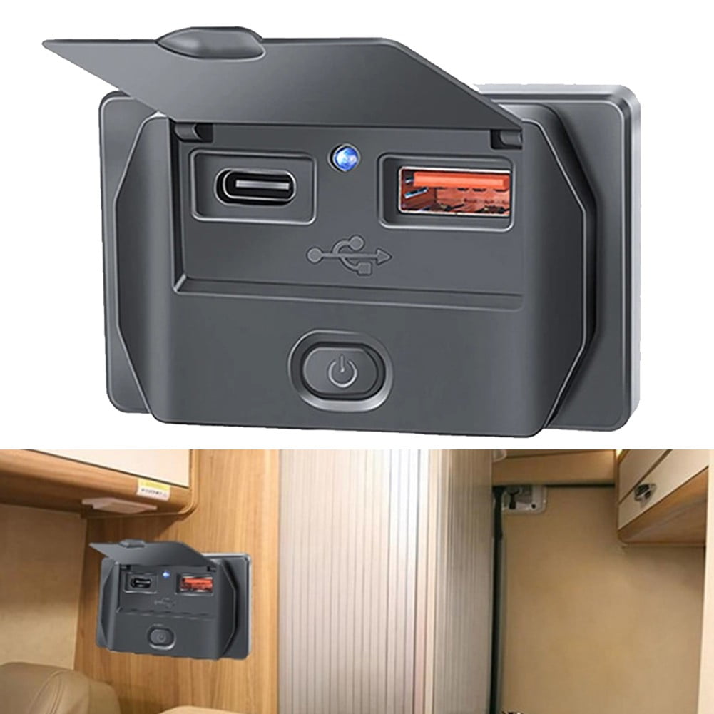 RV USB Fast Charger Socket with Switch LED Light Power Outlet Quick Charge