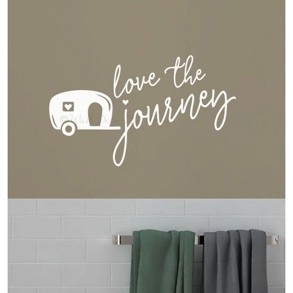 RV Wall Decor Love The Journey Retro Camper Decals Vinyl Art Stickers 23x14-Inch White