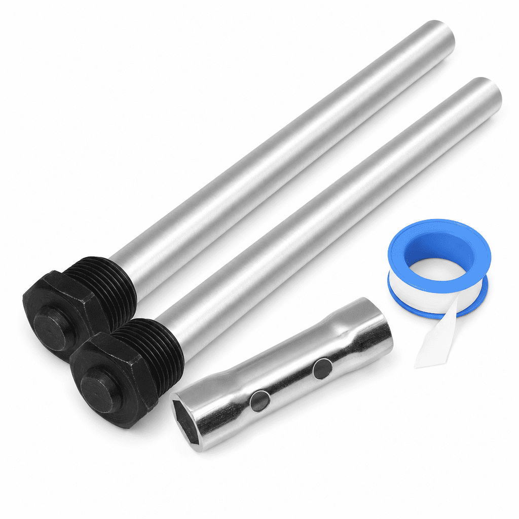 RV Water Heater Anode Rod Magnesium Sacrificial Rod Set for Camper Maintenance, 3/4-Inch NPT, Silver, 2-Pack
