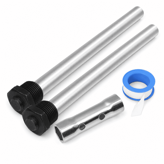 RV Water Heater Anode Rod Magnesium Sacrificial Rod Set for Camper Maintenance, 3/4-Inch NPT, Silver, 2-Pack