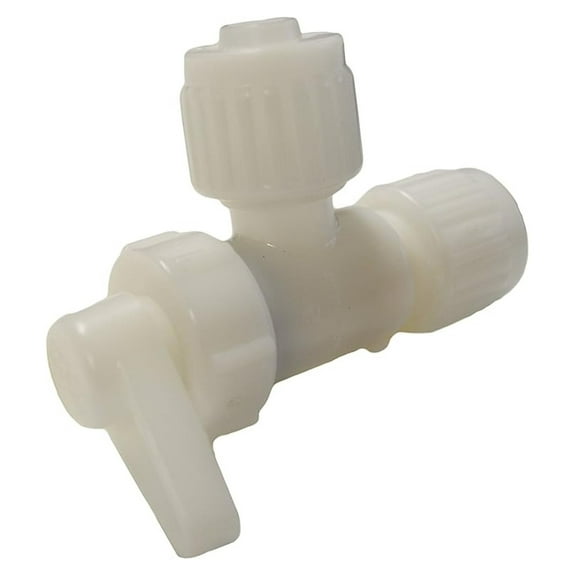 RV Water Plumbing Fittings 1/2" Flare x 1/2" Flare 90 Degree Angle Drain & Shut Off Valve - PEX Connection, Plastic, White - DIY Plumbing Repair