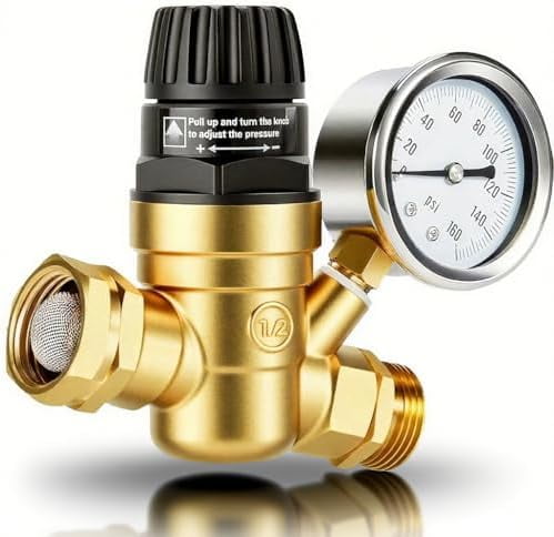 LEZZON RV001A RV Water Pressure Regulator With Gauge, 0-160psi, Brass Body, Knob Valve, RV Accessories - View #14