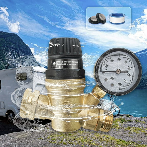 Vidonio RV Water Pressure Regulator with Gauge Brass Water Pressure Regulator For RV Camper - 0-160 Psi