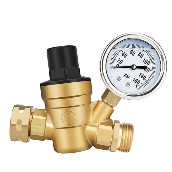 RV Water Pressure Regulator Valve, Adjustable Water Pressure Reducer with Gauge and Inlet Screen Filter, Brass Lead-Free,1 x Pressure Regulator Valve,Yellow