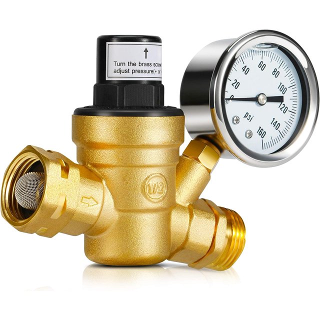 RV Water Pressure Regulator Valve, Brass LeadFree Adjustable Water