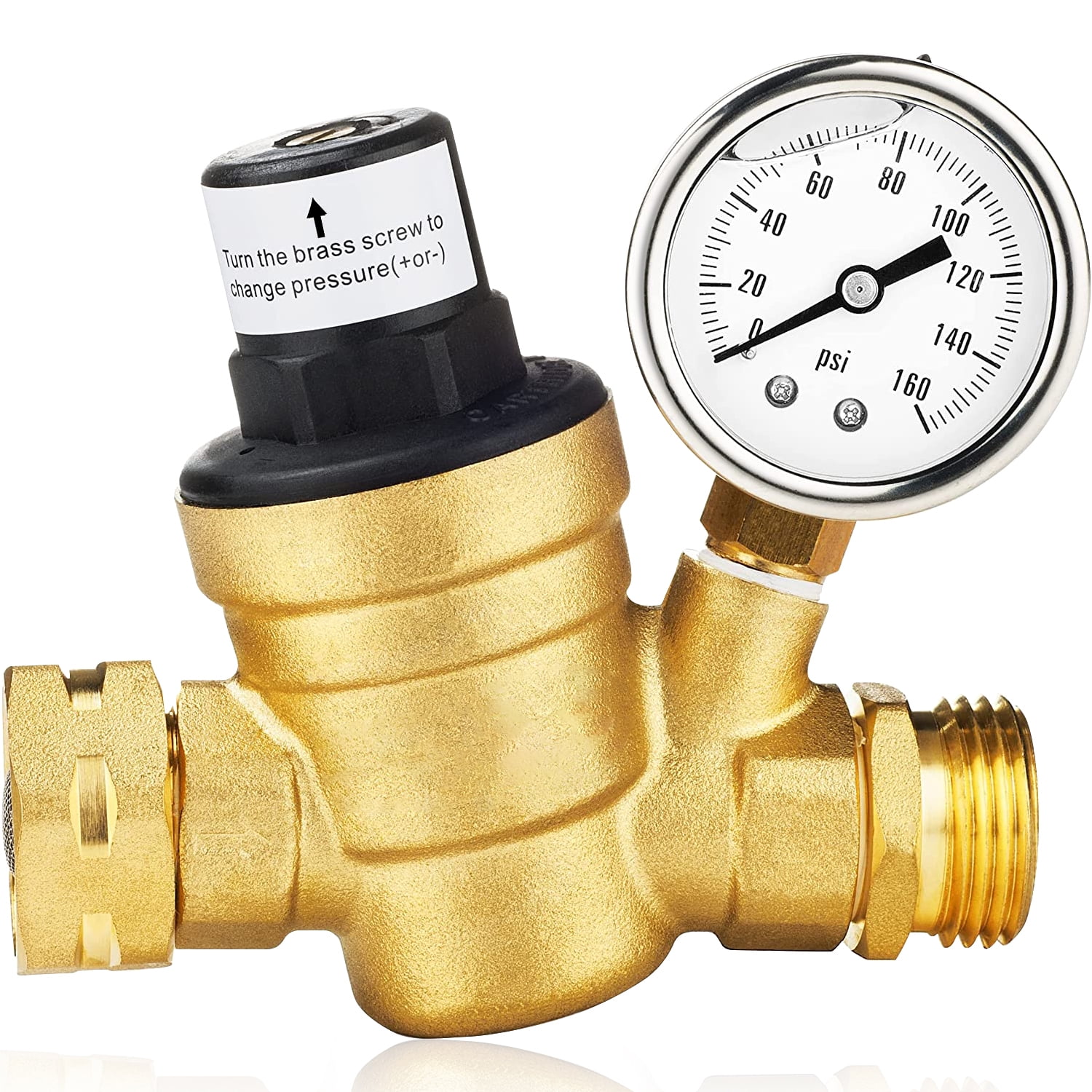 Water Pressure Regulator Valve Lead-free Brass Adjustable Water Pressure  Regulator Reducer With 0-160psi Gauge And Inlet Screened Filter For Rv  Travel