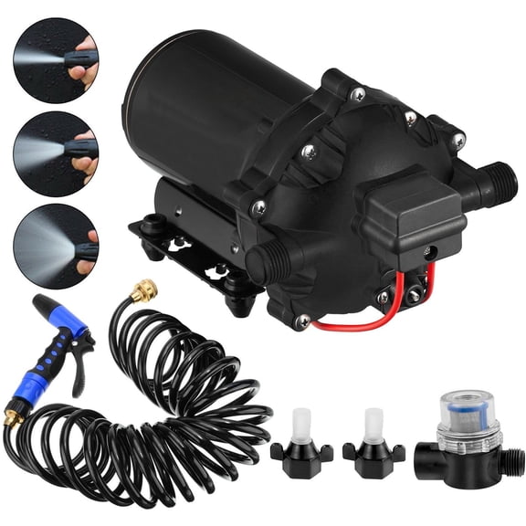 RV Water Pump 5.3 GPM 5.5 Gallons Per Minute 12V Water Pump Automatic 70 PSI Diaphragm Pump with 25 Foot Coiled Hose Washdown Pumps for Boats Caravan Rv Marine Yacht