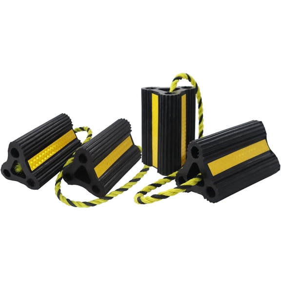 RV Wheel Chocks for Trailers Camper Trucks and Small Aircraft Chock 2Pair4Pack Block with 3 Reflective Strips Versatile Heavy Duty Solid Rubber Immobilizers &