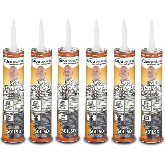 RV Wholesale Direct Dicor 501LSD1 Lap Sealant, Self-Leveling, RV Roof and Repair, Dove (Bright White), 10.3 OZ Tube, Pack of 6