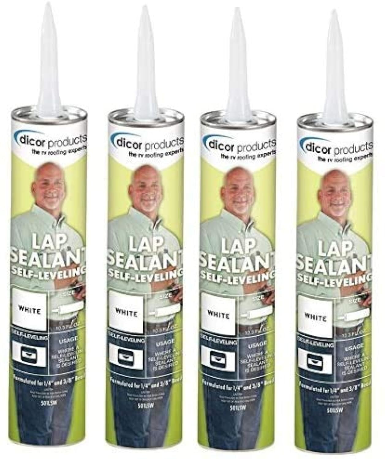 RV Wholesale Direct Dicor 501LSW-1, RV Rubber Roof Sealant Self Leveling Caulk, White, 4 Pack
