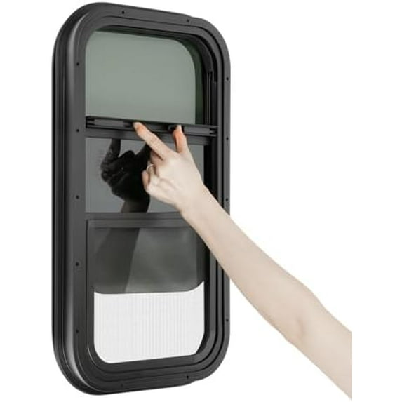 RV Window, 12" W x 22" H Vertical Sliding Black RV Windows Caravans Camper Window Replacement for RV Camper, Rip-Up, Cargo, Vertical Trailer