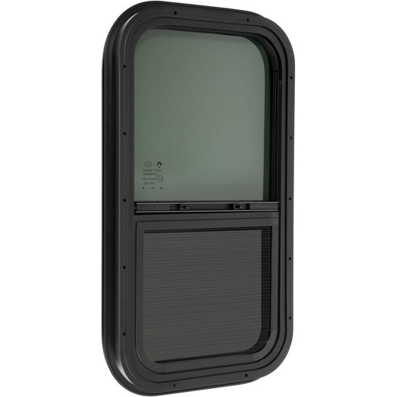 RV Window, 13.4" W x 23.3" H Replacement Camper Window Vertical Slide RV Windows Camper with Trim Ring Teardrop Trailer Window, Applicable Thickness About 3-6mm and 54mm