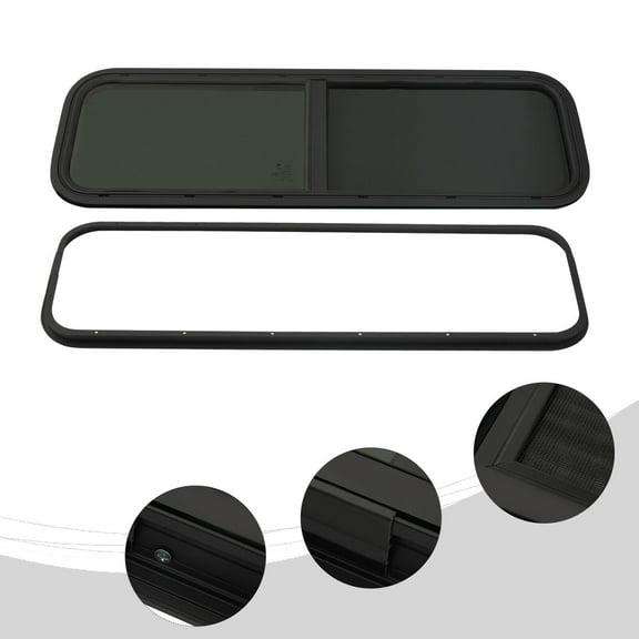 RV Window Teardrop 42" W X 12" H Horizontal Slide With Trim RV Replacement RV Window Teardrop Replacement Horizontal Sliding Windows 42" W*12" H With Trim RV Sliding Window Tempered Black