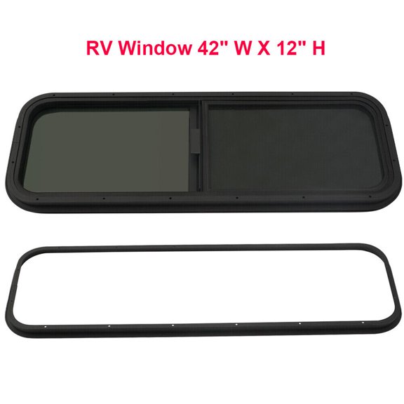 RV Window Teardrop  Horizontal Sliding Replacement Glass 42" W X 12" H with Trim