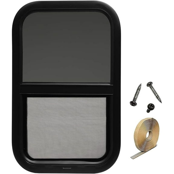 RV Window, Tiny House Vertical Slider W/Screen & Interior Camper Window Clamp Ring Included, Teardrop Replacement Trailer Window (Vertical Slider, 14" x 16")
