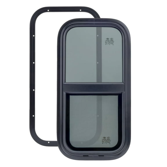 RV Window for Trailer Camper, 12" W x 24" H Vertical RV Window with Net Screen and Trim Ring RV Window for Cargo Trailer Camper for 15/16" to 1-3/5" Thick Walls, DOT Approved