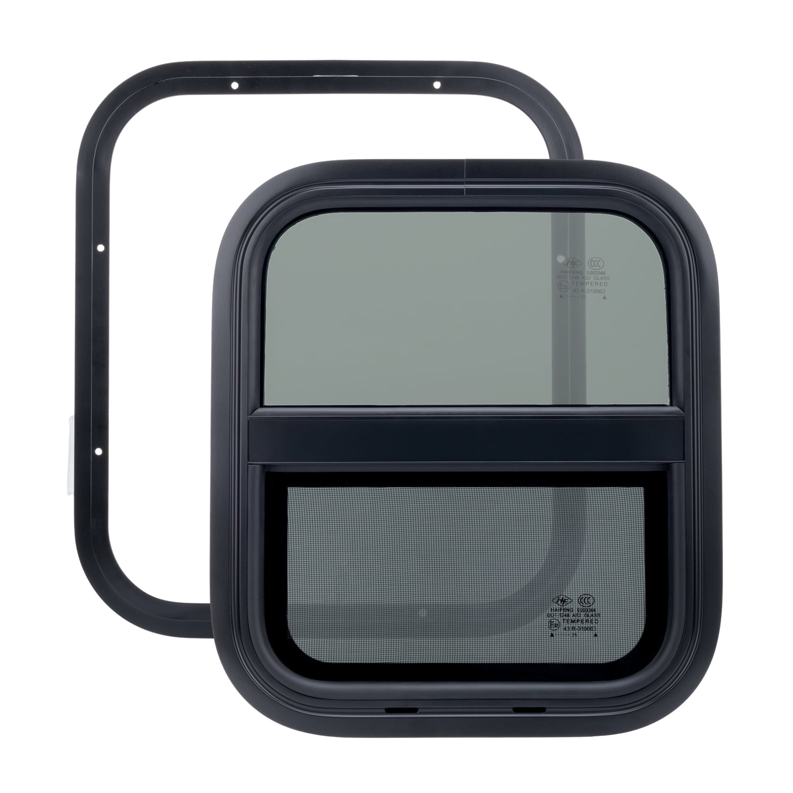 RV Window for Trailer Camper, 14" W x 16" H Vertical RV Window with Net Screen and Trim Ring RV Window for Cargo Trailer Camper for 15/16" to 1-3/4" Thick Walls, DOT Approved