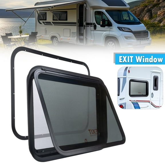 RV Window for Trailer Camper, 30" W x 22" H RV Exit Window with Net Screen and Trim Ring for Cargo Trailer Camper for 1-3/4" Thick Walls, DOT Approved