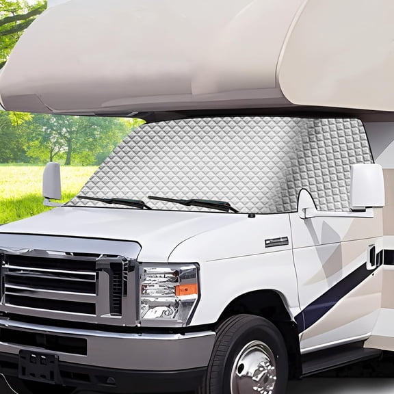 RV Windshield Cover Compatible with Ford E450 Class C 1997-2024 RV Front Window 4 Layers Class C Motorhome Cover 27 Foot Temperature Control Sunshade/Snow Cover Upgraded Strong Magnet