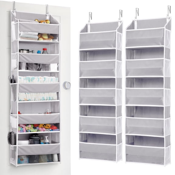 RV essentials 1-Pack Over Door Organizer with 5 Large Pockets 10 Mesh Side Pockets, 44 lbs Weight Capacity Hanging Storage Organizer with Clear Window for Bedroom Bathroom Kitchen, RV, Camper(Beige)