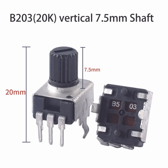 RV09 Potentiometer 5pcs Variable Resistors Single Turn Adjustable Rotary Taper Potentiometer With Knob -20K vertical-7.5mm