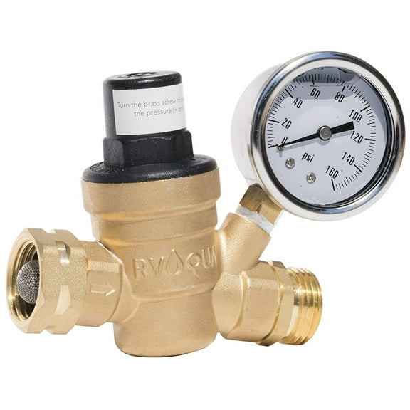 RVAQUA M11-45PSI Water Pressure Regulator For RV Camper - Brass Lead-free adjustable RV Water Pressure Reducer with 160 PSI Gauge and Inlet Stainless Screened Filter