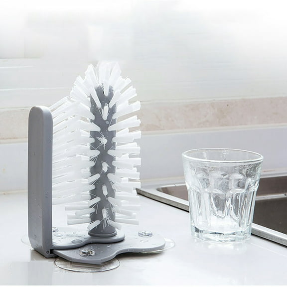 RVASTEIZO Bottle Brush, Detachable Lazy Suction Cup Wash Brush Multi-functional Milk Tea Shop Suction Wall Rotary Decontamination Cleaning Glass Brush