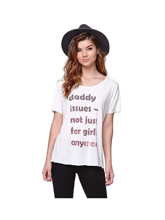 Juniors Daddy Issues Graphic T-Shirt (Vintage White, X-Small)