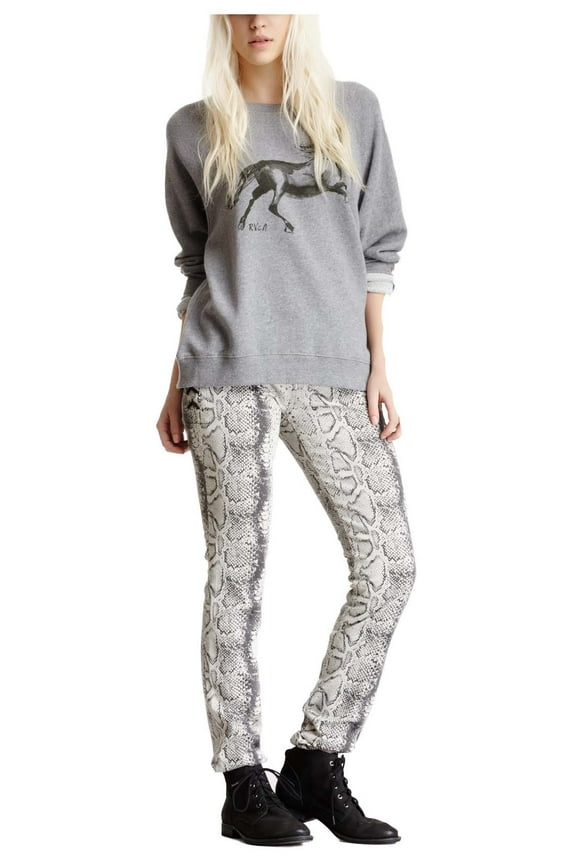 Juniors Noise Pollution Snake Print Skinny Jeans (26, Shale)