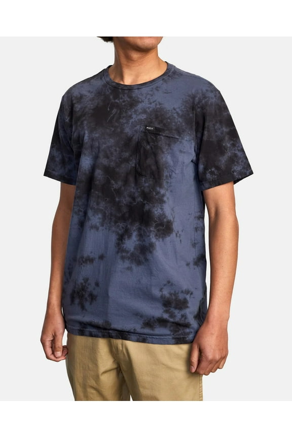 Men's Manic Tie Dye Crew Pocket Tee T-Shirt (Medium, Blue/Black)