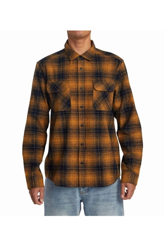 Mens Long Sleeve Woven Button Front Flannel Shirt - Dayshift Flannel (Navy, Large)