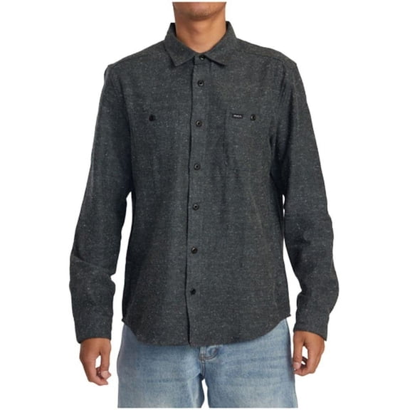 RVCA Mens Long Sleeve Woven Button Front Flannel Shirt - Harvest Neps Black, Large
