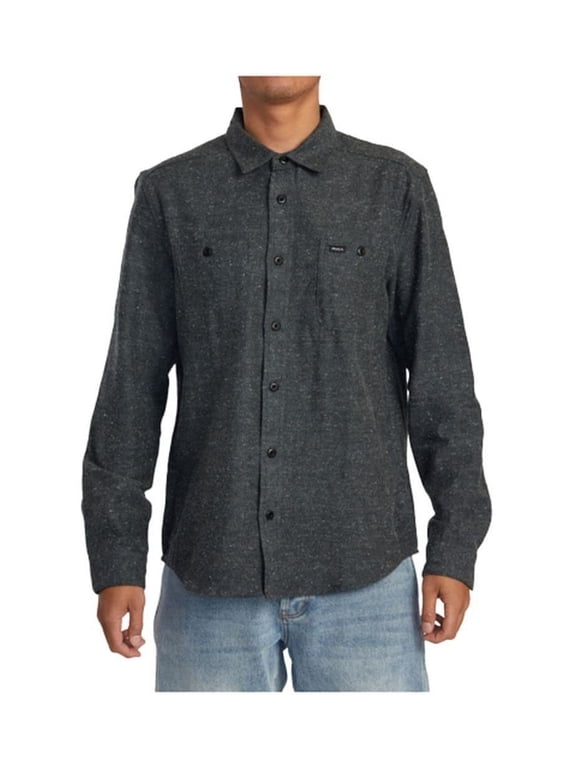 Mens Long Sleeve Woven Button Front Flannel Shirt - Harvest Neps Black, Large