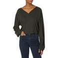 thumbnail image 1 of RVCA Women's Jet Setter Oversized Ribbed Knit Cropped V-Neck Long Sleeve Top (Medium, Black), 1 of 2