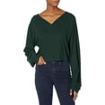 thumbnail image 1 of RVCA Women's Jet Setter Oversized Ribbed Knit Cropped V-Neck Long Sleeve Top (Medium, Pine), 1 of 2