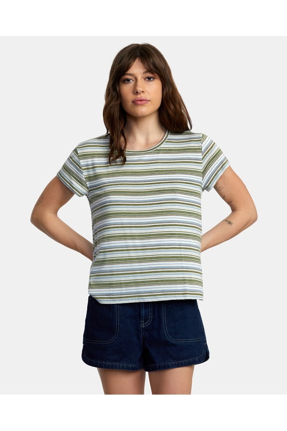Women's Recess 3 Striped Lightweight Relaxed Fit Tee T-Shirt in Sea Spray (X-Small, Sea Spray)