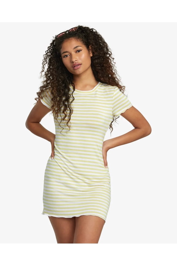 Women's Rover Striped Super Soft Fabric Fitted T-Shirt Dress (Medium, Golden)