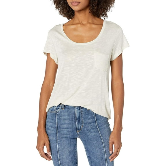 RVCA Women's Top Vinyl Lightweight Fabric Scoop Neck Tee T-Shirt (Small, Oatmeal)