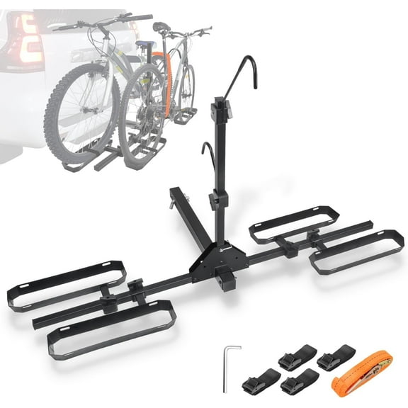 RVGIVE Tilting 2-Bike Hitch Rack with Ratchet Straps, Fits Fat Tire Bikes up to 5" Wide, Holds 150 lbs  Cars, SUVs, and Trucks