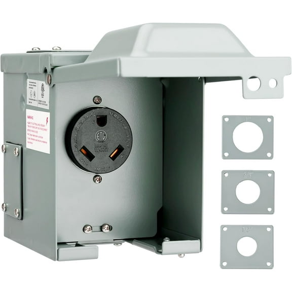 RVGUARD 30 Amp 125 Volt RV/EV Power Outlet Box, Enclosed Lockable Weatherproof Outdoor Electrical NEMA TT-30R Receptacle Panel, ETL Listed