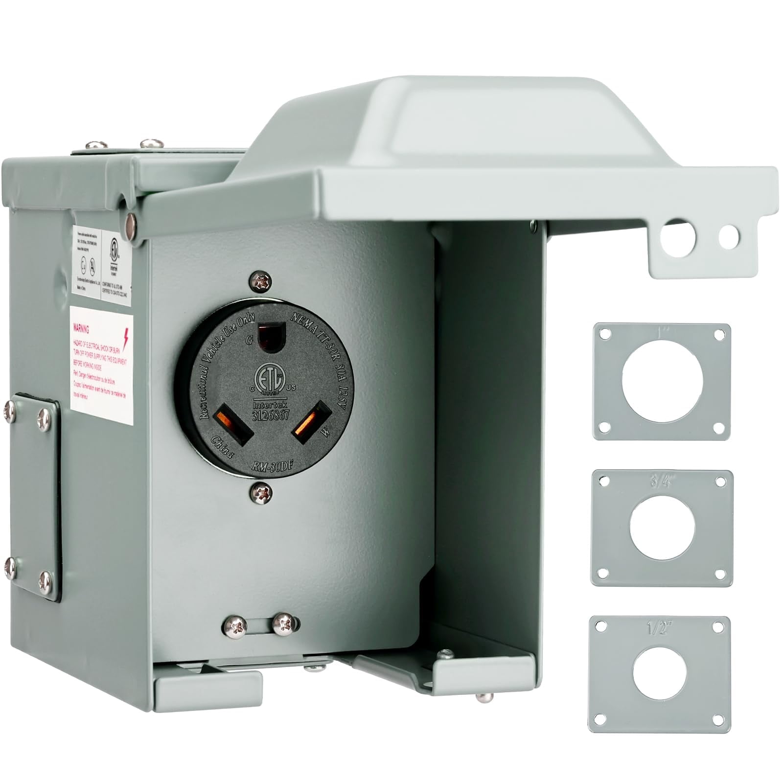 RVGUARD 30 Amp 125 Volt RV/EV Power Outlet Box, Enclosed Lockable Weatherproof Outdoor Electrical NEMA TT-30R Receptacle Panel, ETL Listed