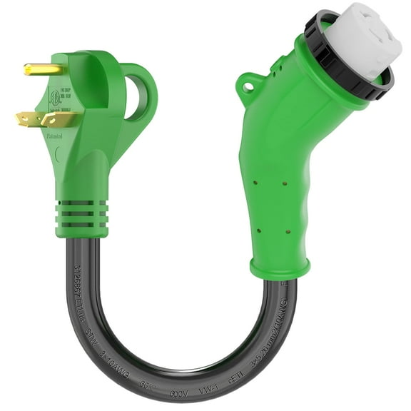 RVGUARD 30 Amp to 50 Amp RV Adapter Cord with 135 Degree Locking Connector, NEMA TT-30P to NEMA SS2-50R Electrical Power Adapter with LED Power Indicator, 18 Inch, Green, ETL Listed