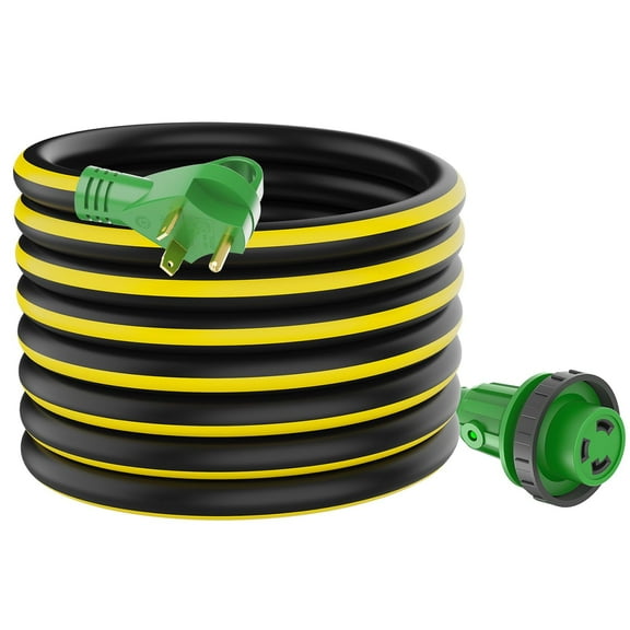 RVGUARD 30 Amp 50 Foot RV Power Extension Cord, Heavy Duty STW Cord with LED Power Indicator and Cord Organizer, 30 Amp Male Standard to 30 Amp Female Locking Connector, Black&Yellow, ETL Listed
