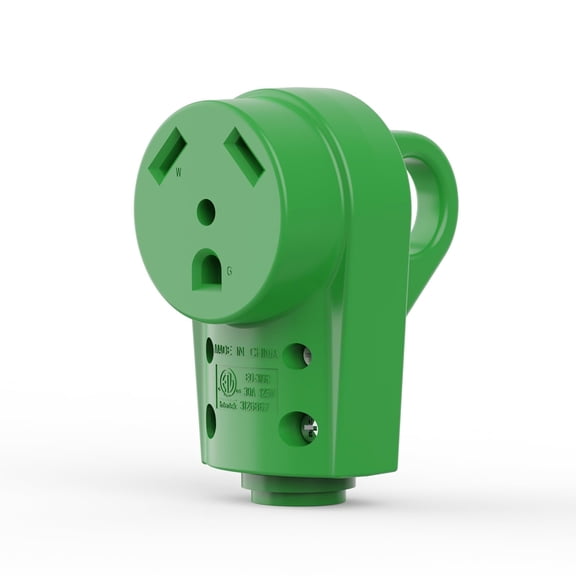 RVGUARD 30 Amp RV Replacement Plug, NEMA TT-30R Female Receptacle, 30 Amp 125 Volt Replacement Plug with Disconnect Handle, Green