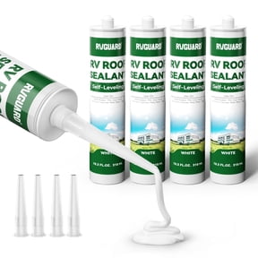 RVGUARD 4 pack RV Roof Sealant 10.3oz Waterproof & UV-Resistant, Self-Leveling Lap Sealant for RV,Camper,Trailer, Roof Repair, Temperature-Resistant, Easy to Use, Safe, Compatible with Most Material