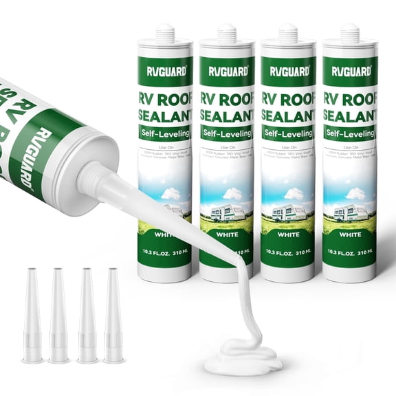 RVGUARD 4 pack RV Roof Sealant 10.3oz Waterproof & UV-Resistant, Self-Leveling Lap Sealant for RV,Camper,Trailer, Roof Repair, Temperature-Resistant, Easy to Use, Safe, Compatible with Most Material